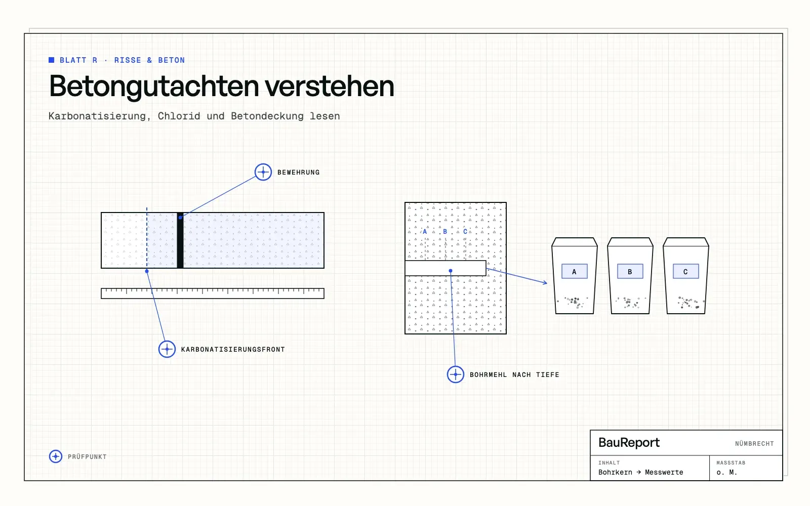 Befundskizze: Betongutachten verstehen: Karbonatisierung, Chlorid, Betondeckung
